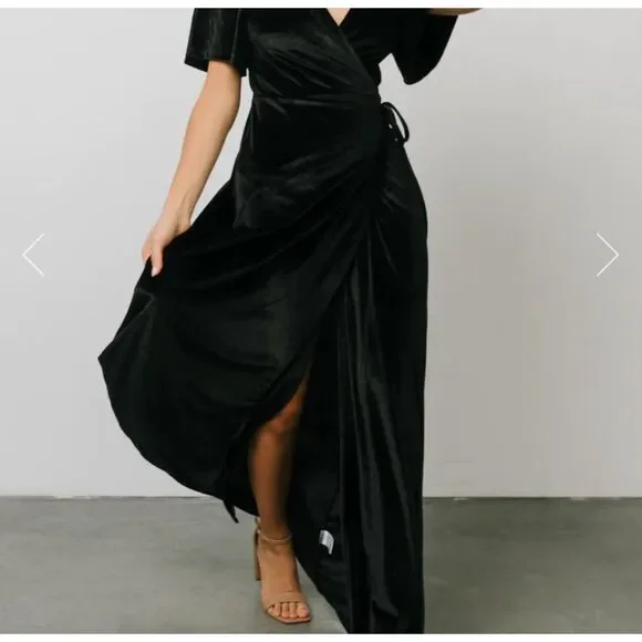 Baltic Born Meghan Velvet Wrap Maxi Dress in black size XL Wedding Prom Witchy - Picture 1 of 5